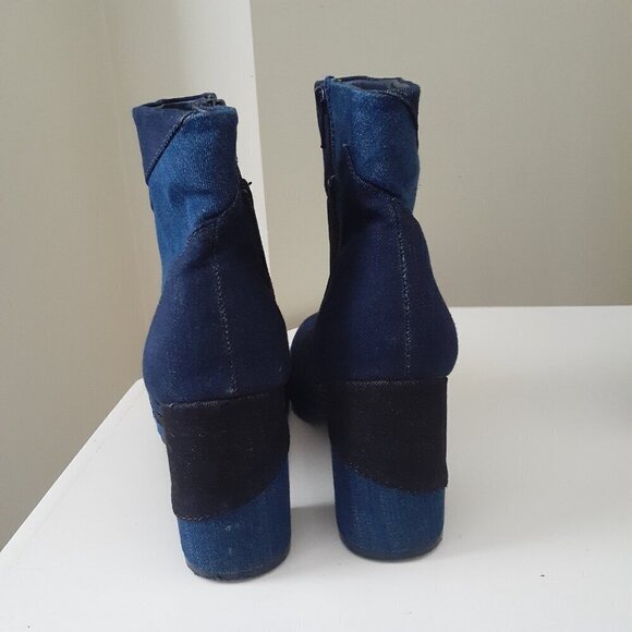 Seven Dials Women's Size 8.5 Tanyette Blue Black Denim Patch Work Ankle Boots - Picture 5 of 14